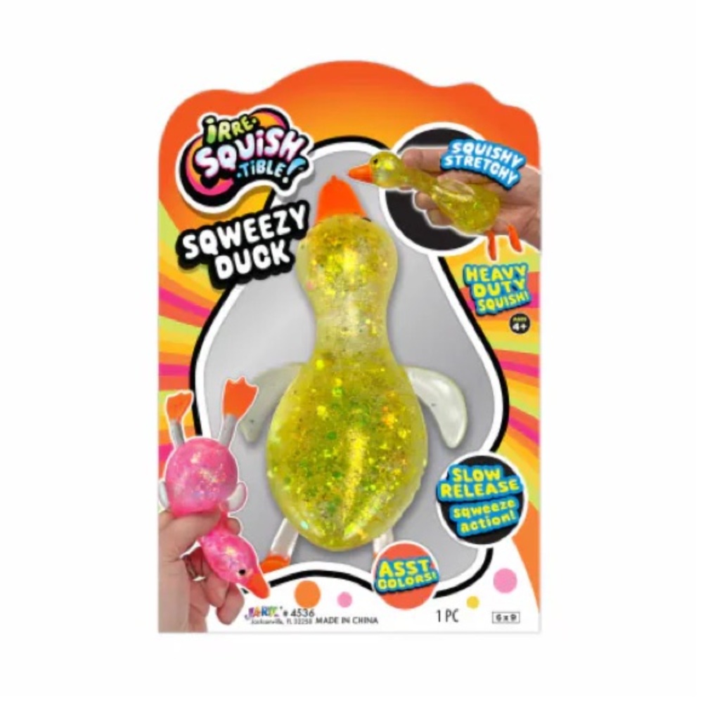 Irre-Squish-Tible! Squeezy Duck Yellow Glitter Squishy Toy - Brand New VIRAL